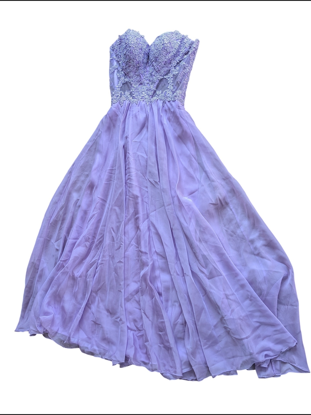 Prom dress Lavender Strapless Lace Bodice Chiffon Gown
